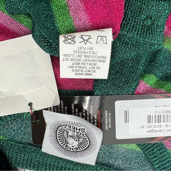NWT Happy Sheep Christmas Ugly Sweater Glitter Metallic Striped Light Cardigan M - Picture 7 of 8